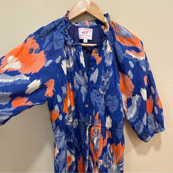 Tuckernuck Banjanan Blue Red Cotton Ikat Long Sleeve Mini Dress XS - Picture 10 of 12